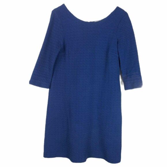 Ganni Blue Textured Midi Shift Dress Small Round Neck Half Sleeve Scandi Style - Picture 1 of 5